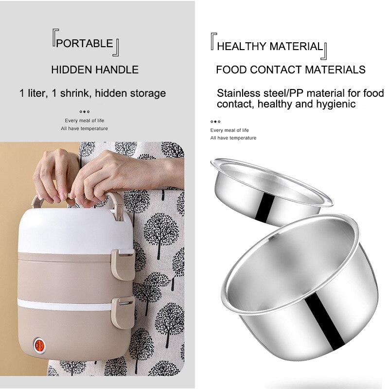 Multifunctional portable stainless steel rice cooker with rice artifact heat preservation and automatic heating lunch box