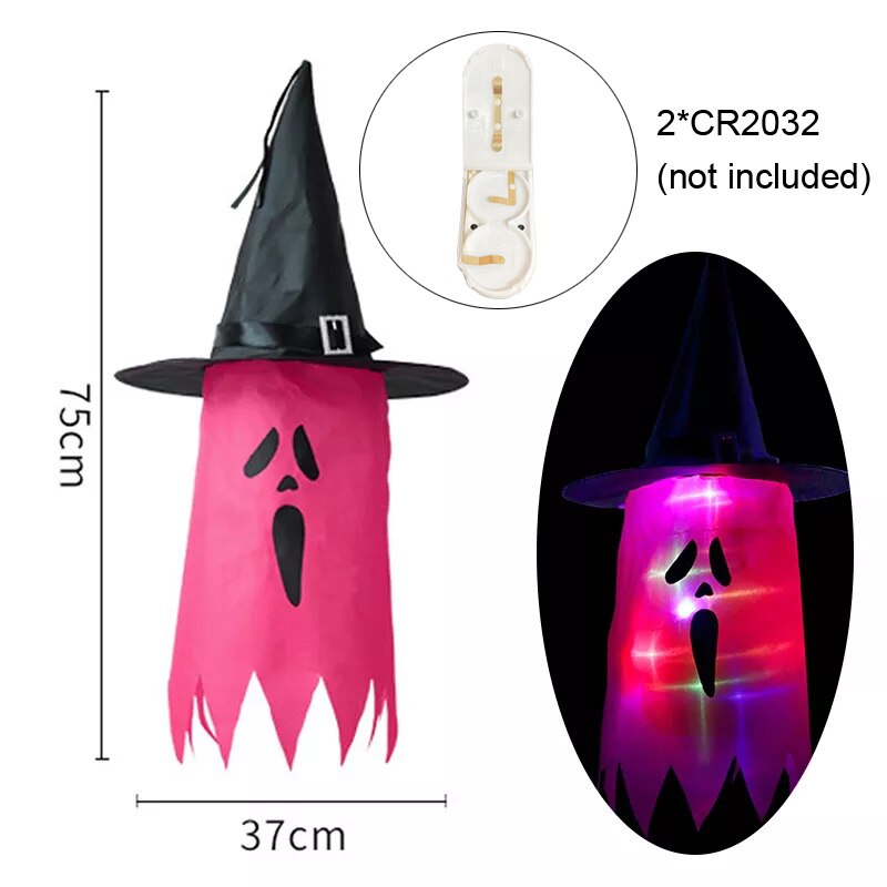 45-80cm led halloween-dekorasjon blinkende lys gypsophila spøkelsesfestival kle seg glødende trollmannsspøkelseshattlampe hengende dekor: Mintgrønn