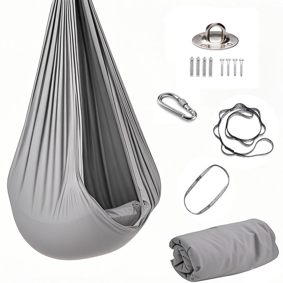 1.5*2.8m elastiska gunghängmattor för inomhus och utomhus (inklusive fästdetaljer) elastisk gunga hängande justerbar luftyoga vuxen helande hängmatta gungställning, hängmatta i elastiskt tyg. omfamna gungan, häng upp gunghängmattan, perfekt för yoga,: Ljusgrått