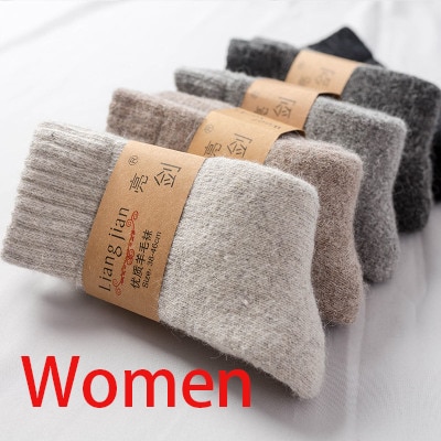 Chaussettes chaudes en laine mérinos pour hommes et femmes, très épaisses, contre le froid et la neige, alpinisme en plein air, hiver russe: women random