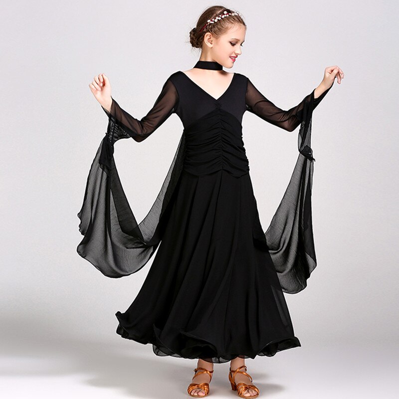 kids ballroom dress ballroom dance competition dresses for girls modern dance costumes for kids ballroom dancing Waltz Flamenco: Black / XXL