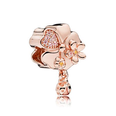 NUOVO 100% 925 Sterling Silver 1:1 Autentico Charm In Oro Rosa Margherite di Cuore-A Forma di Coniglio In Rilievo Clip di Sicurezza Della Catena di Sicurezza: MULTI
