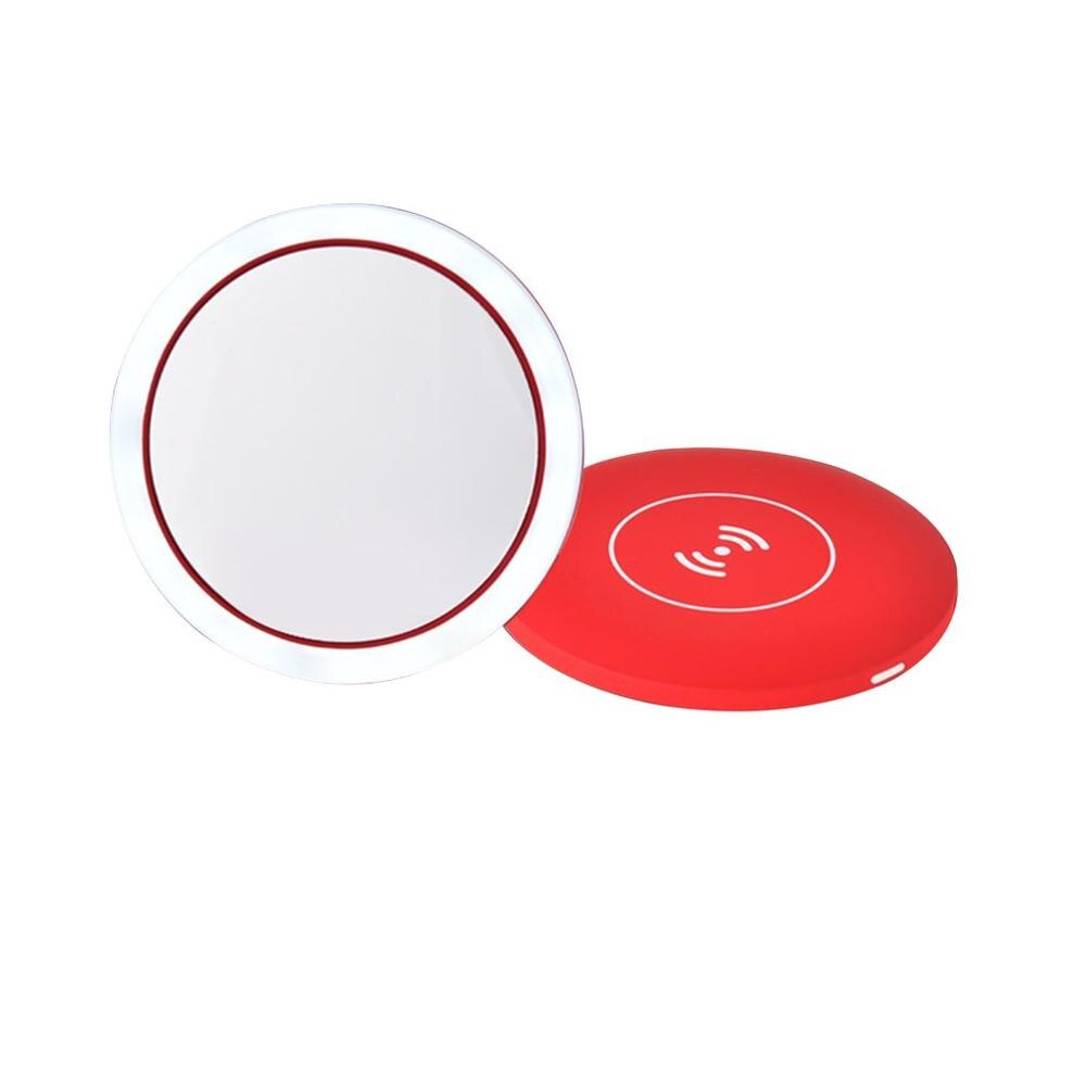 Wireless Charging Makeup Mirror Led Smart Makeup Mirror Portable Makeup Mirror 360 Degree Ring Fill Light Makeup Mirror: Red