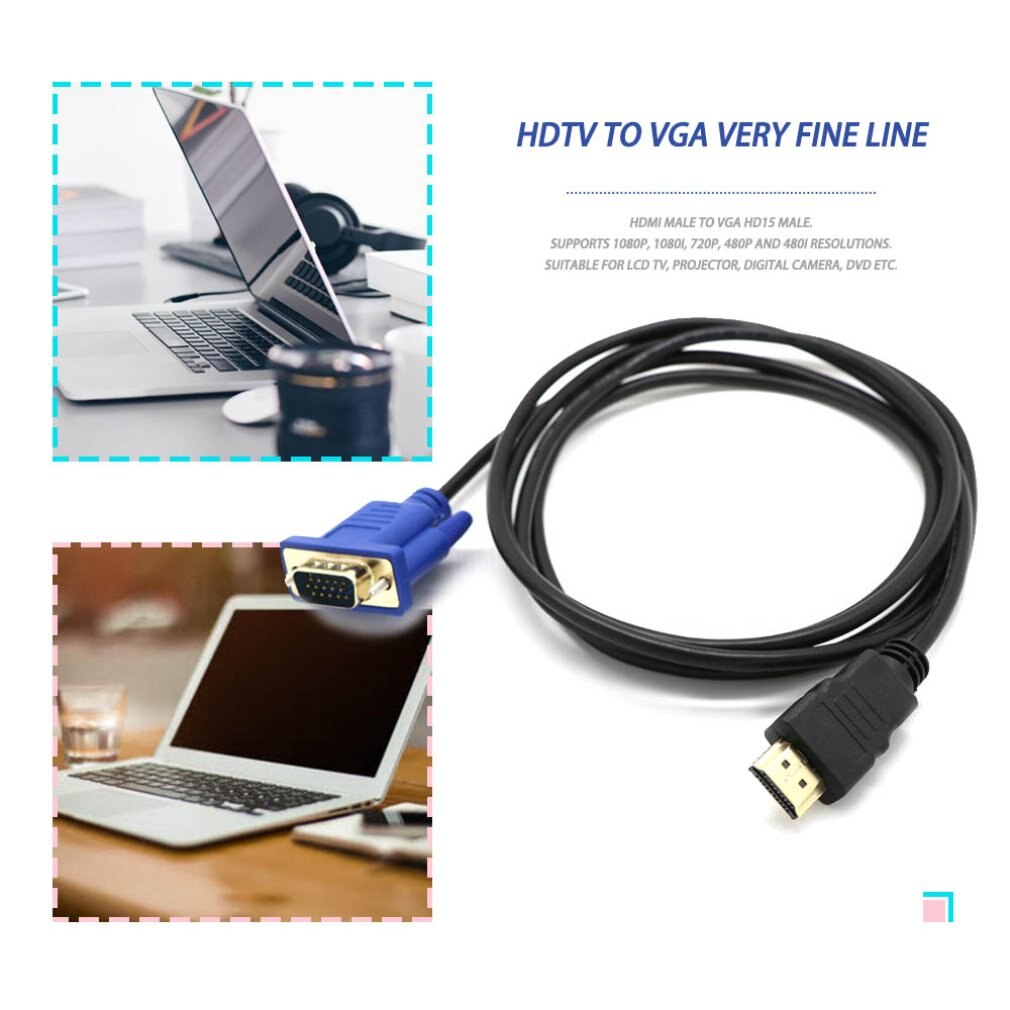 1M HDMI to VGA D-SUB Male Video Adapter Cable Lead for HDTV PC Computer Monitor