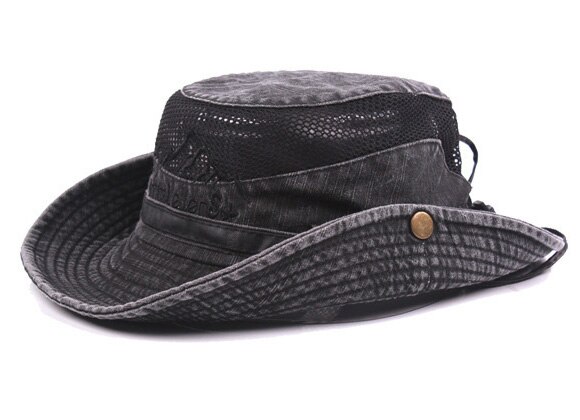 Retro americano del oeste de vaquero de dibujos animados de pesca de verano disfraces con sombrero sombreros: Black