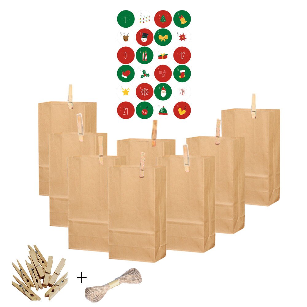 24pcs/set Kraft Paper Bag Christmas Bag Treat Candy Box Birthday Year Party Favor Stand Bags: N