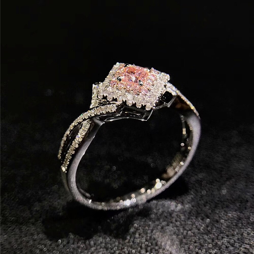 Huitan – bague de fiançailles en zircon rose pour femme, bijou de fiançailles, de roman romantique, pour la saint-valentin, d'amour d'anniversaire, bijoux de déclaration