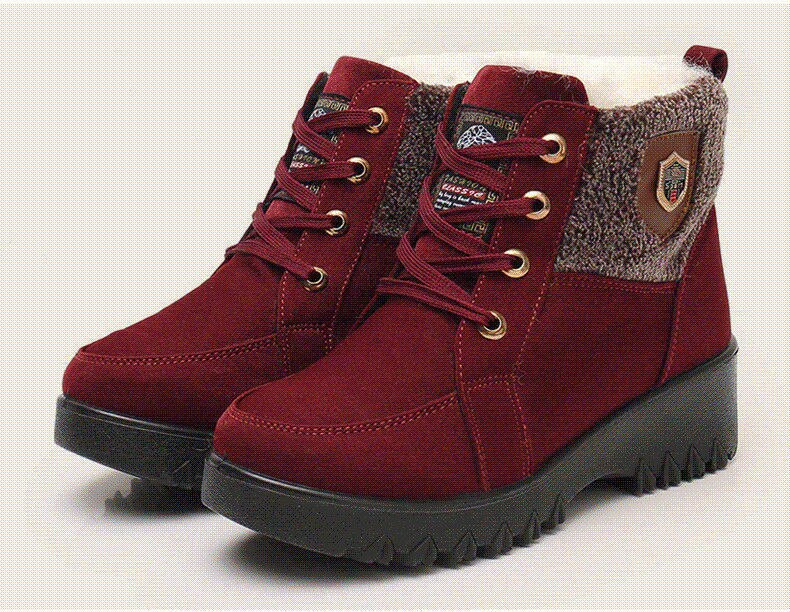 Bottes de neige confortables et imperméables à lacets pour femme, bottines de , mi-mollet, garde au , décontractées, pour l'hiver: Rouge / 35