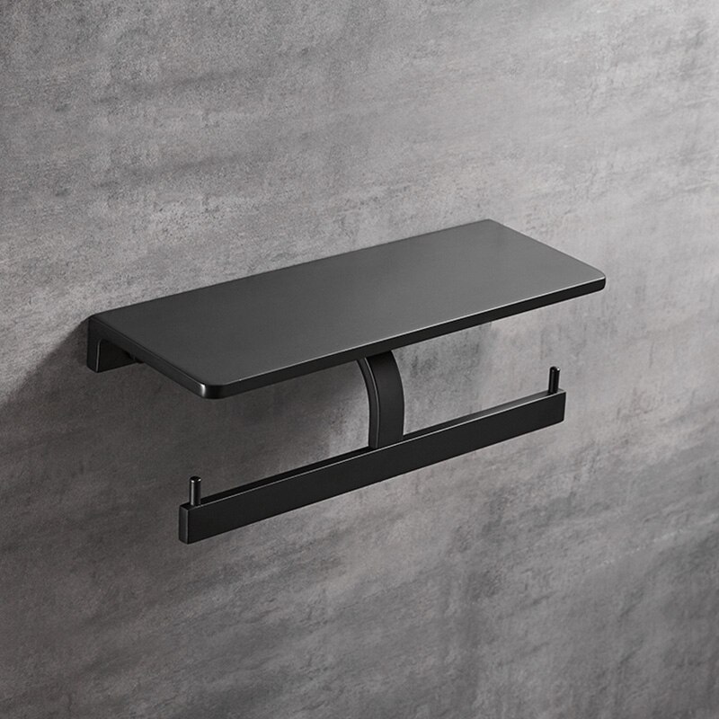 ROVOGO Matte Black Double Roll Toilet Paper Holder with Phone Shelf, Modern Style Bathroom Tissue Dispenser Wall-Mounted