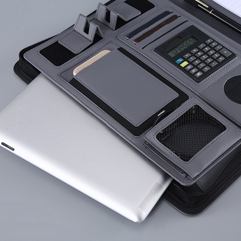 Portable Business Padfolio Portfolio Case Handle PU Leather Portfolio Folder for School Office Conference Notepad