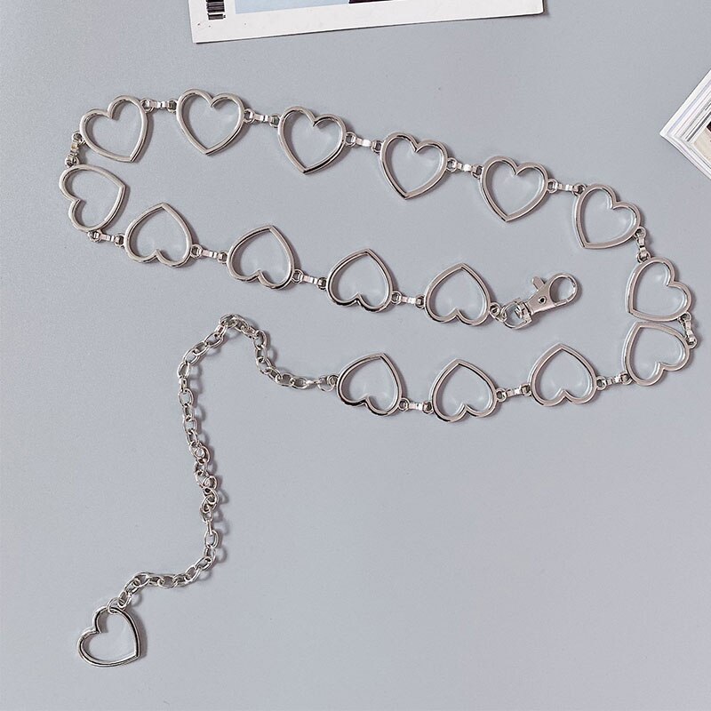 Trendy 90s Vintage Round Heart Waist Chain Cute Bling Bling Night Club Disco Belt Circle Heart to Heart Belts: Silver