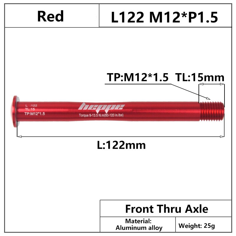 HEPPE – fourche avant de moyeu de vélo 12x100/12x110mm M12xP1.5, axe transversal multicolore à dégagement rapide