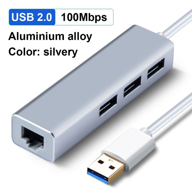 USB tipo C a RJ45 100/1000M, USB3.0 2,0, red externa extendida, concentrador USB C para STB TV Box, ordenador portátil y Macbook: usb 100M 2.0 silver