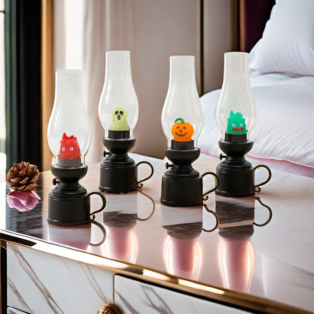 Chama do vintageasifa luz da noite dos desenhos animados anime chama lâmpada decorativa querosene vela atmosfera casa decoração de mesa