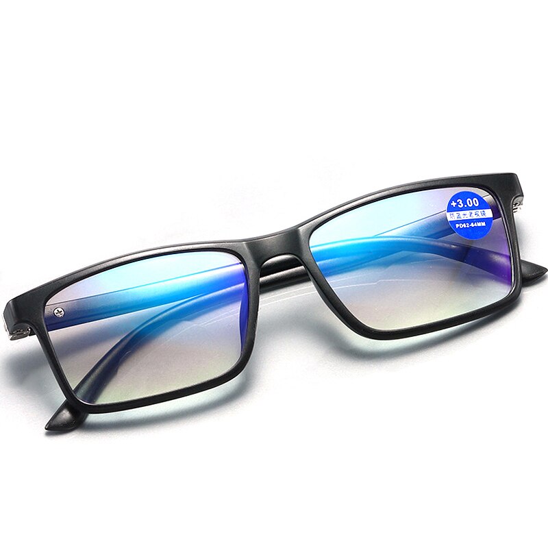 Men Women Bifocal Reading Glasses Anti Blue Light Presbyopic Glasses Far Near Magnifying TR90 Titanium Full Frame Black: +100