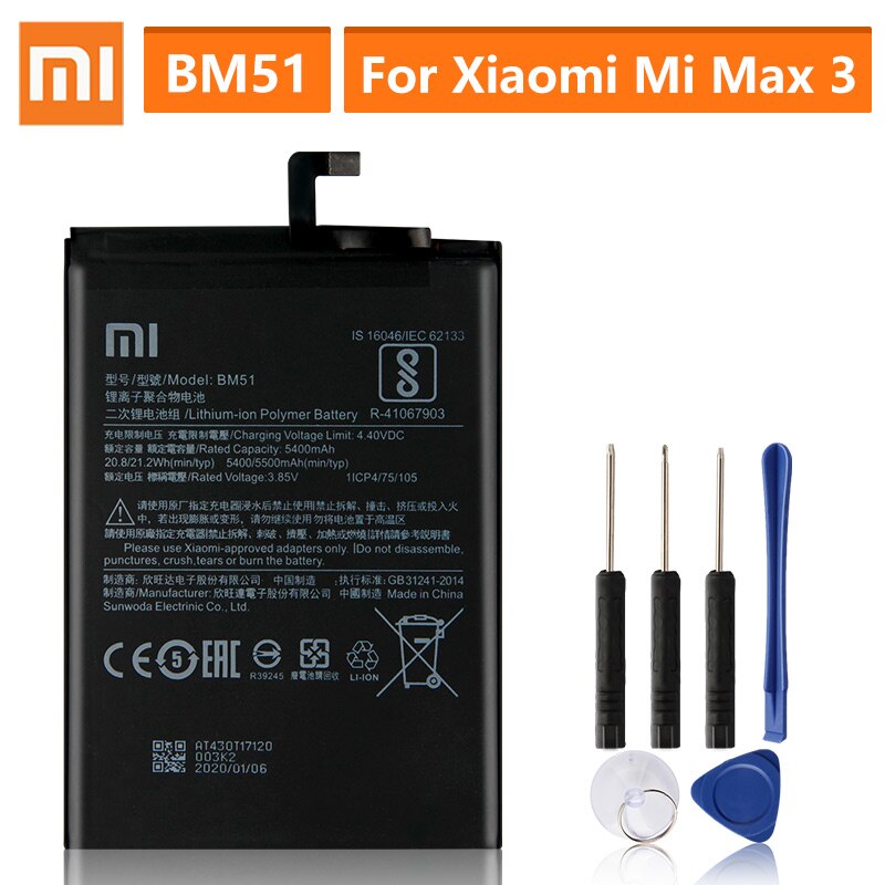 Original batería de reemplazo para Xiaomi Mi Max2 Mi Max 2 BM50 Mi Max BM49 Mi Max3 Max 3 BM51 batería genuina: BM51-Mi Max3