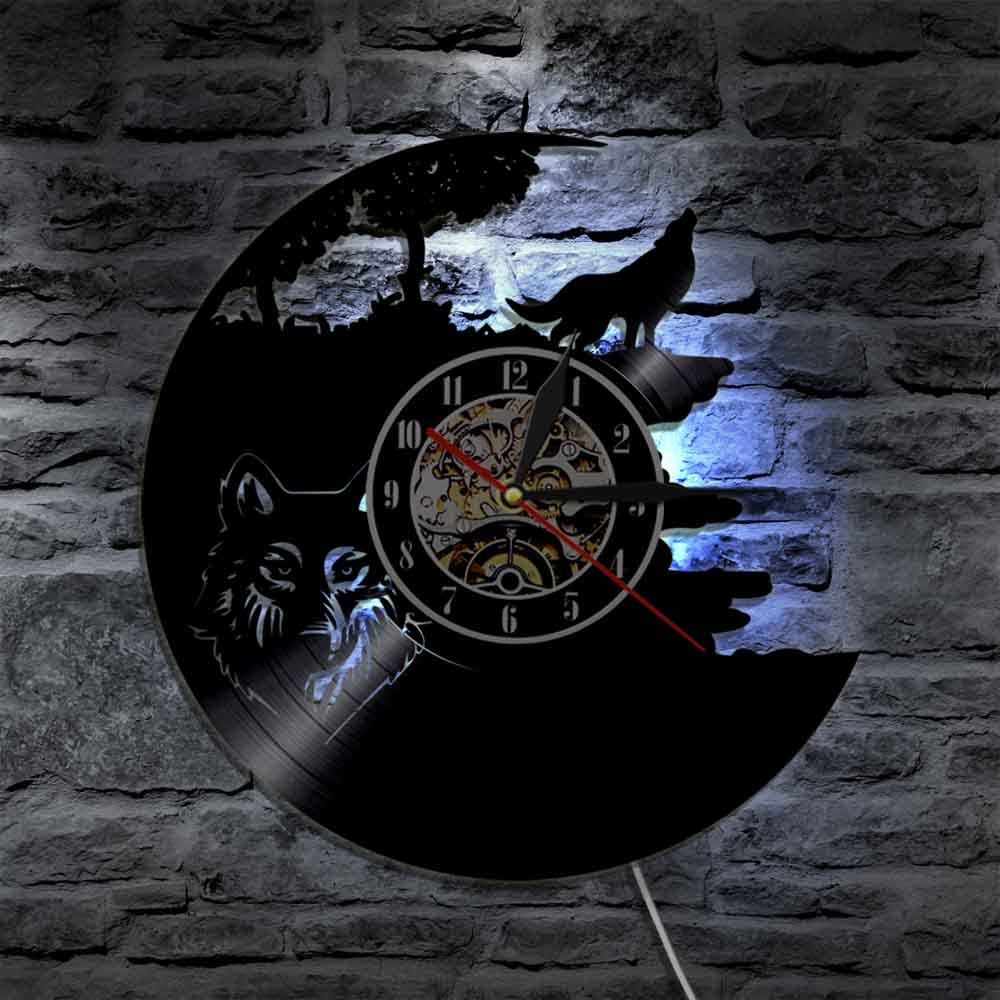 Wolf Vinyl Record Wall Clock Modern LED Clocks Bac... – Grandado