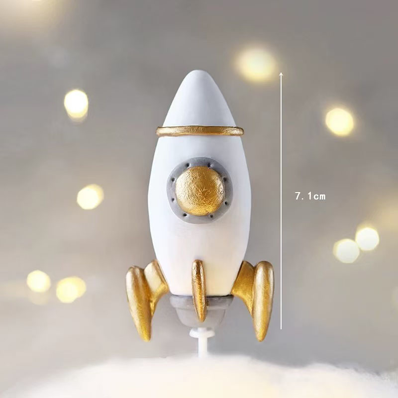 ﻿ Adorno para tarta espacial con cohete de astronauta, planeta, decoración para de cumpleaños para niños, pastel de estrella para Baby Shower, para de cumpleaños para niños: Amarillo fluorescente