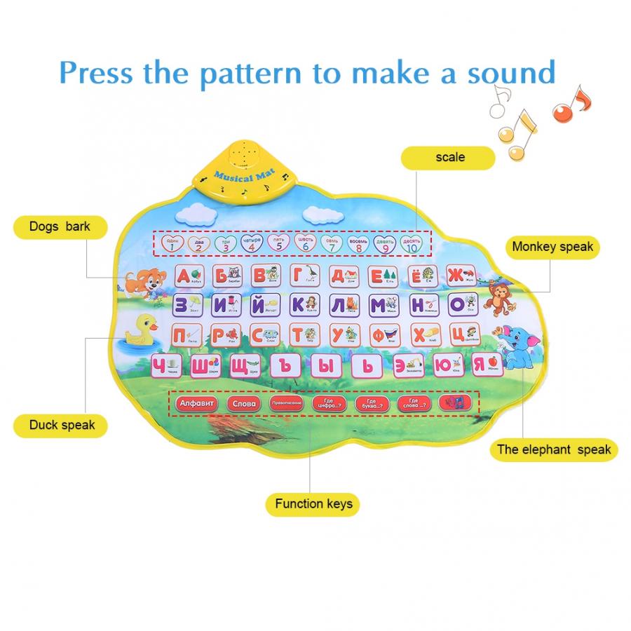 Eletric baby musik palymat djur matta barn krypa piano matta lära sig ryska engelska barn pedagogisk matta leksak