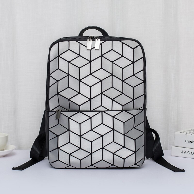 Vrouwen En Mannen Geometrische Laptop Rugzak Vrouwen Rugzak School Hologram Vouwen Student Rits Rugzakken Rugzak Mochila Feminina: Silver