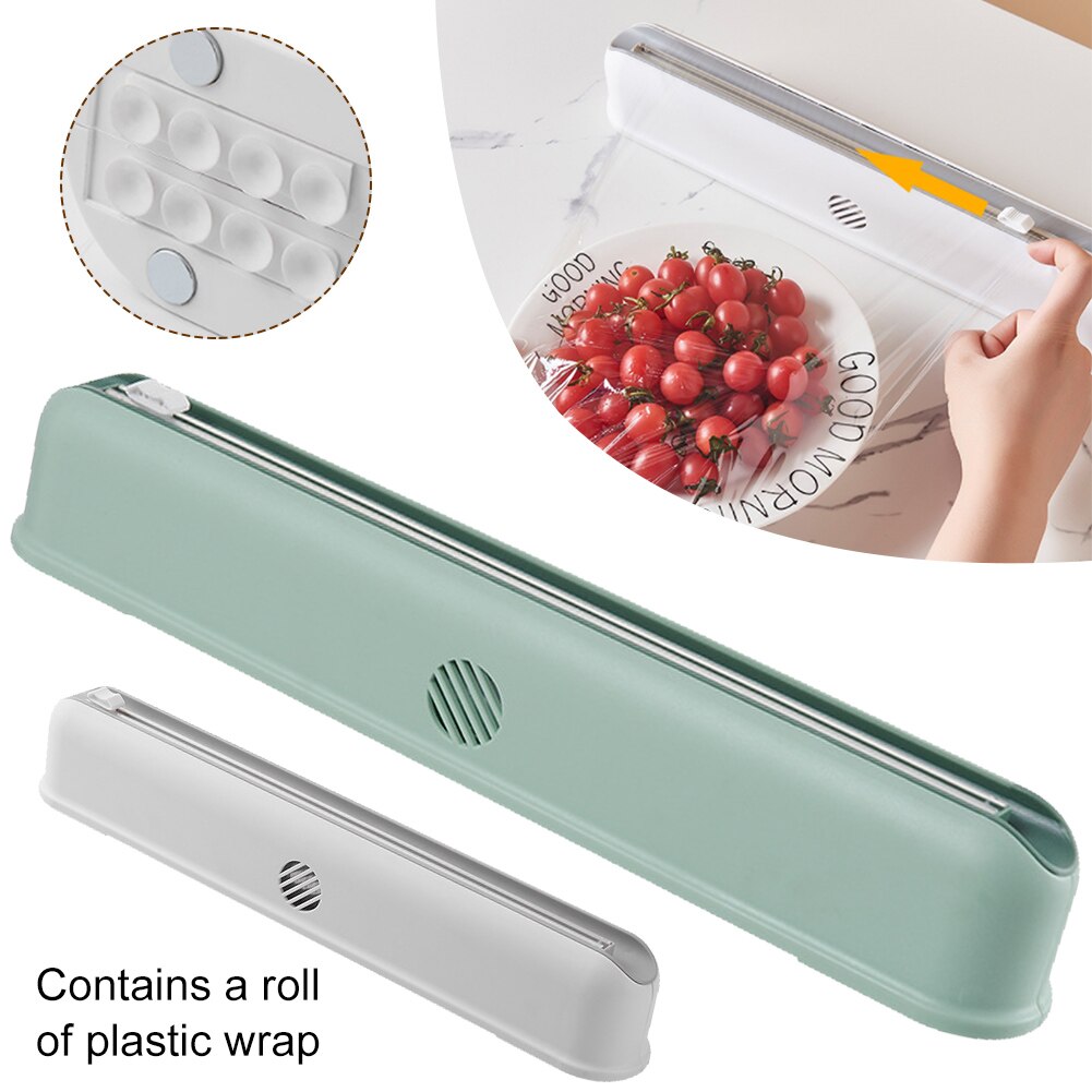 Plastic Wrap Dispenser with Slide Cutter Adjustable Cling Wrap Dispenser with Buckle Kitchen Accessories for Food Preservation