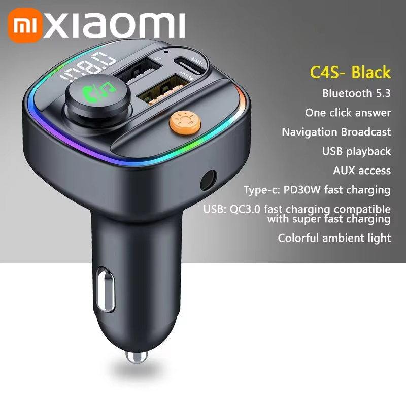 Xiaomi FM Sender Bluetooth 5.3 Freisprecheinrichtung Auto AUX Radio Modulator MP3 Player mit Schnellladeadapter Autozubehör: MP4