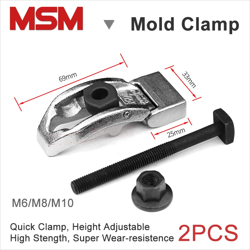 Press Plate Quick Mold Clamp M6/M8/M10 T-bolt Tool Fixture Plater Fixed for Molding Milling Drilling Engraving Machine (2PCS)