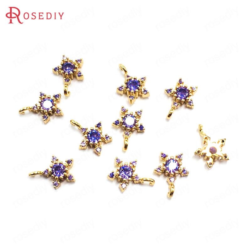(38768)10Stck 7,5 MM 24K Champagner Gold Farbe Durcheinander und Zirkon Stern Reize Anhänger Schmuck Machen Liefert Diy Zubehör