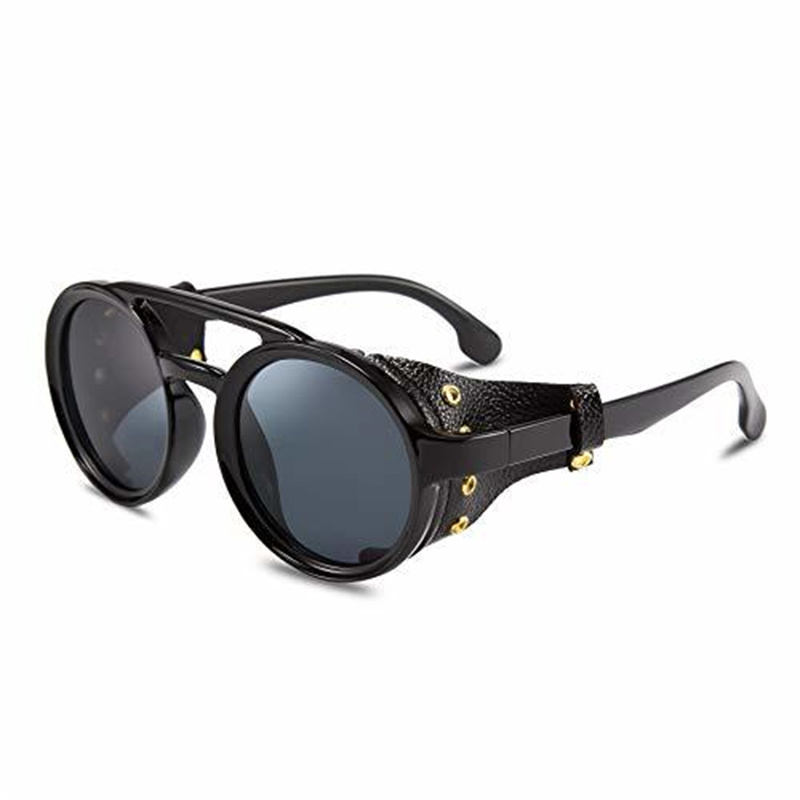 Cool&Ku Retro Round Steampunk Sunglasses Women Men Vintage Eyewear Light Plastic Frame with Leatherwear: Yellow
