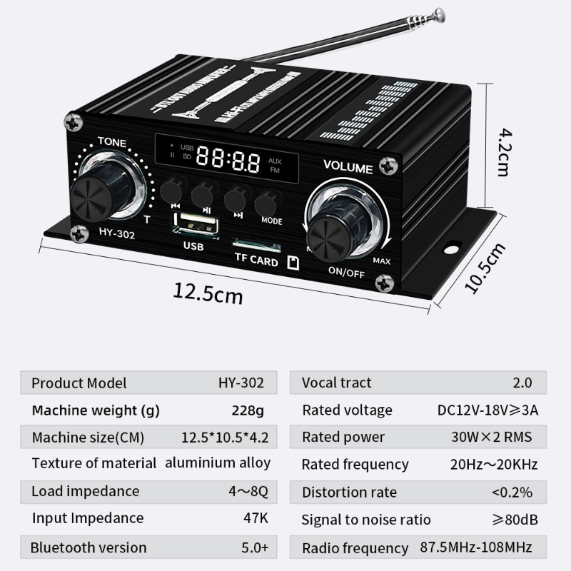 2025 Nowy Cyfrowy Wzmacniacz Bluetooth 12V Domowy Samochodowy 2-kanałowy Głośnik Dźwiękowy HIFI Odbiornik FM Mini Wzmacniacz Audio Class-AB AMP