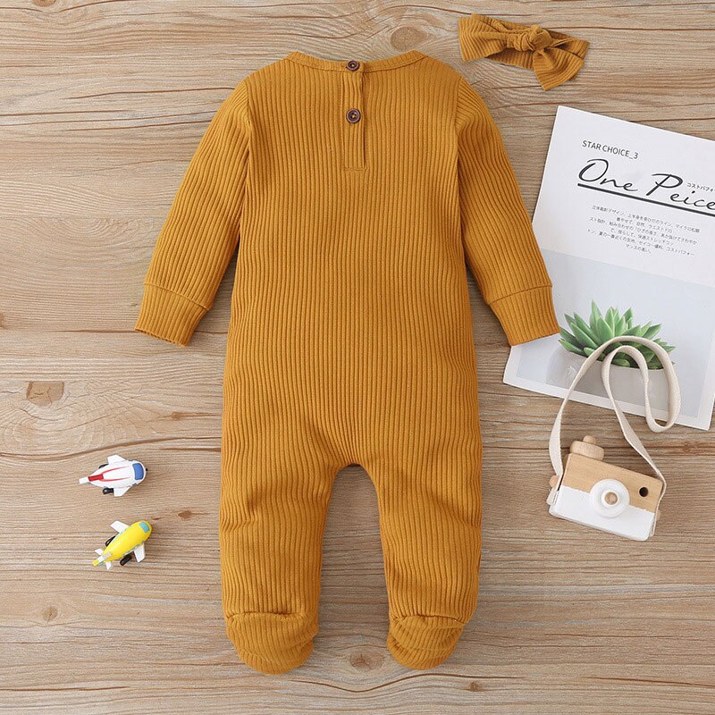 Macacão infantil de algodão, macacão de algodão da moda para bebês recém-nascidos de manga longa, com lenço e roupas infantis para primavera e outono, 0-9 meses