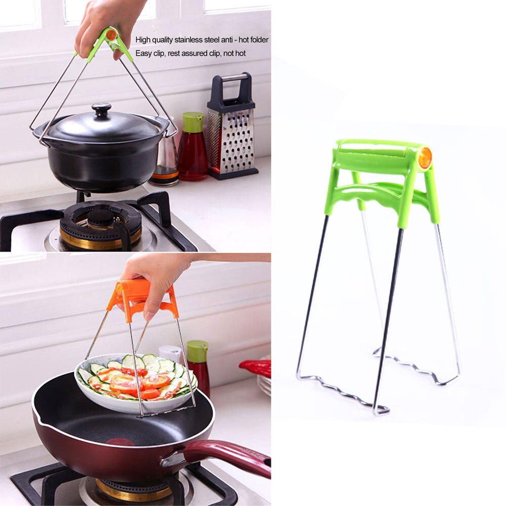 Bowl Plate Holder Dish Clamp Pot Lid Pan Stainless Steel Gripper Clip Collapsible Tongs Kitchen Tool Anti Heat Slip Gadgets