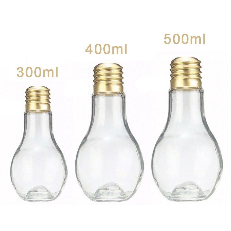 Glass Bulb Bottle With Lids For Milk Storage Leak-Proof Water Jars Clear 400Ml Juice Package