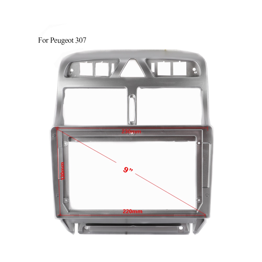 Dobbel din abs plast trim fascia ramme for peugeot 307 refit 9 tommers bil android radio navigator dvd montering dashbord