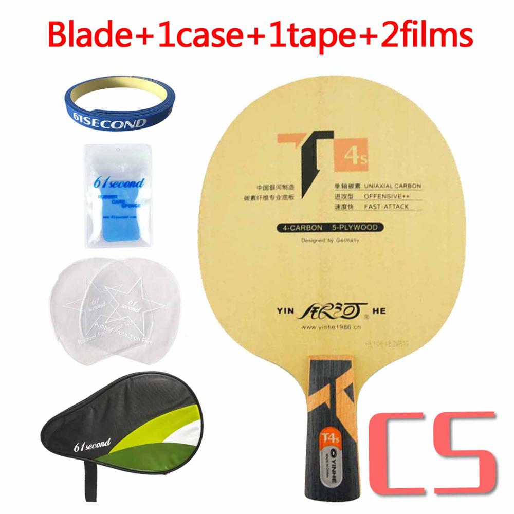 YINHE T-4 T4S Table Tennis Blade (T-4S, Hinoki Surface, 5 + 4 Carbon ) T4 Racket Ping Pong Bat Paddle: CS with HM case