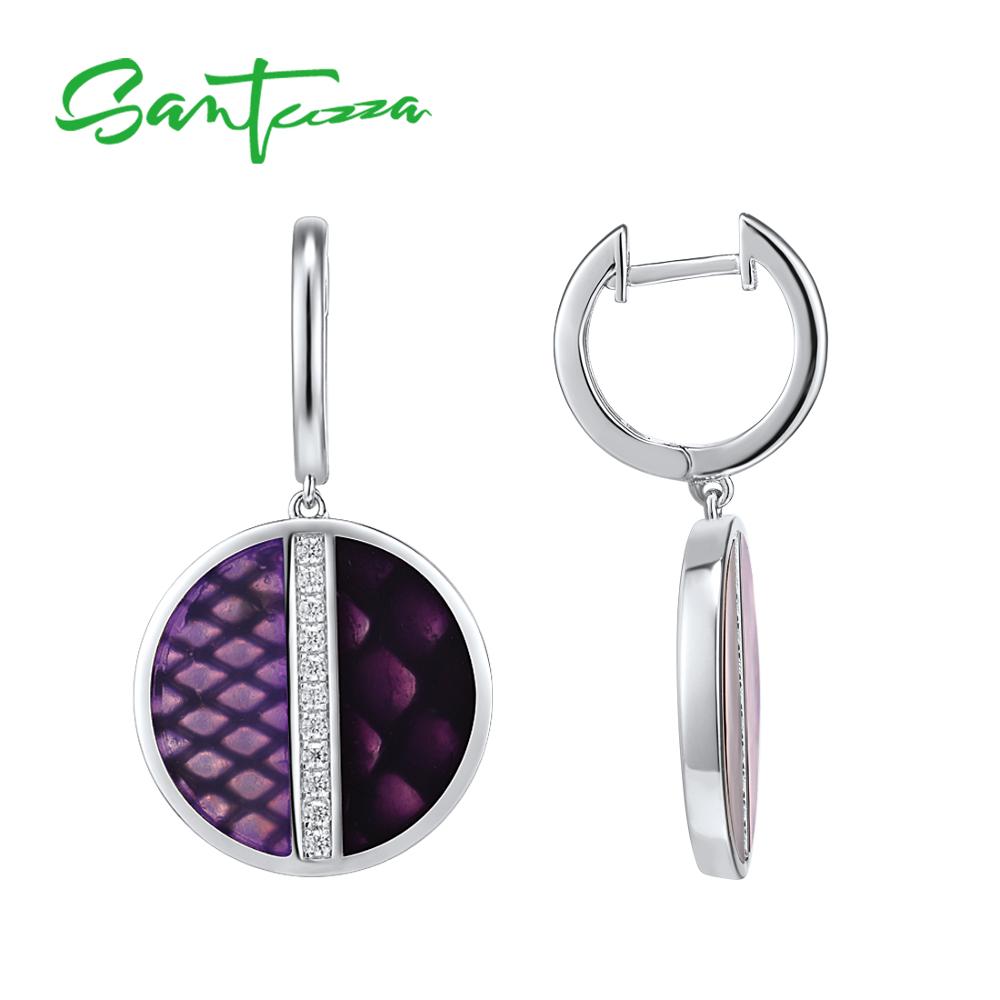 SANTUZZA argent ensemble de bijoux pour les femmes 925 en argent Sterling Chic violet cercle boucles d'oreilles goutte ensemble de bagues Fine bijoux à la main émail