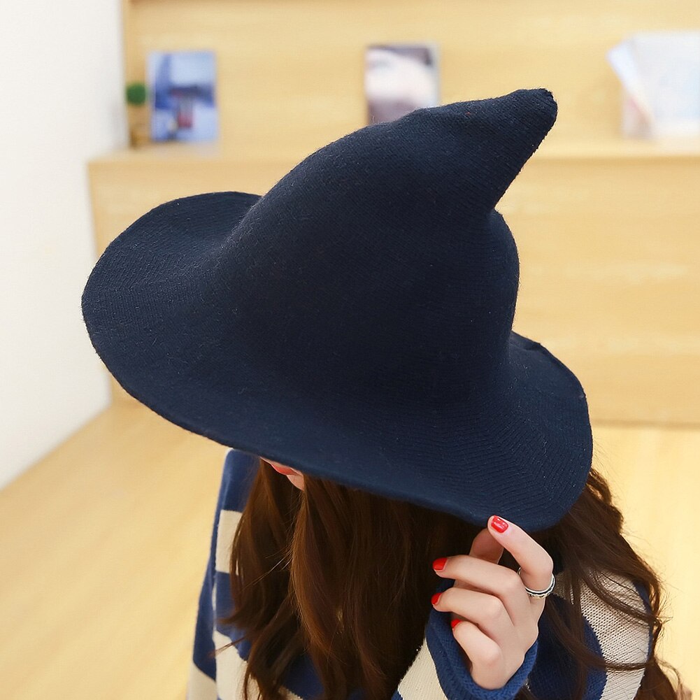 Vrouwen Halloween Heks Hoed Cosplay Kostuum Party Brede Rand Gebreide Hoed Hh88