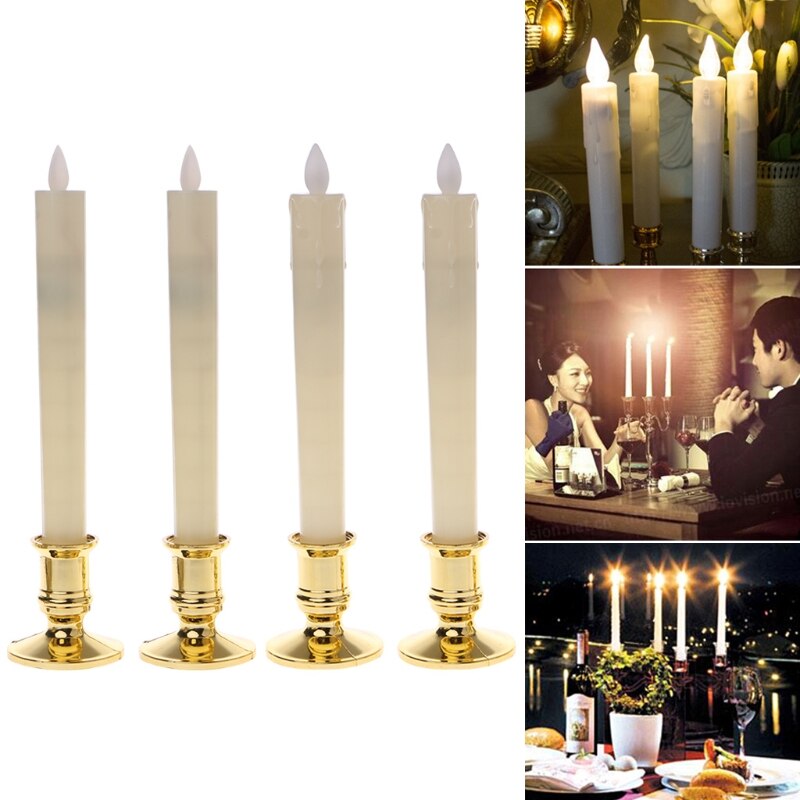 2Pcs/Set Electric Flickering Flameless Led Candle Lights With Removable Gold Base