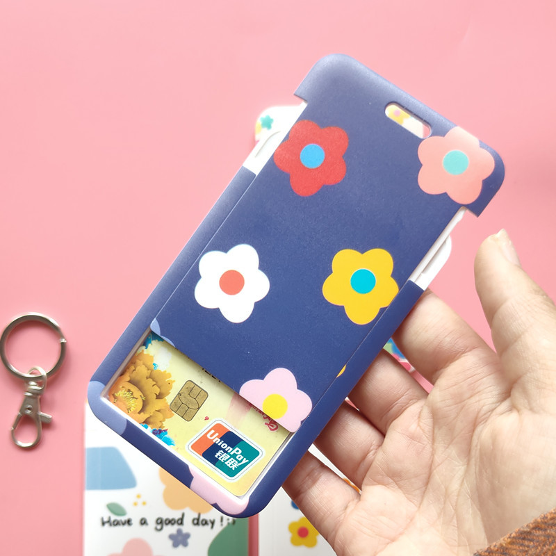Porte-cartes à fleur mignon, Japon et Corée du Sud, ensemble de cartes rouges net, porte-cartes d'identité, accessoires suspendus, lanière de chaîne continent, bricolage