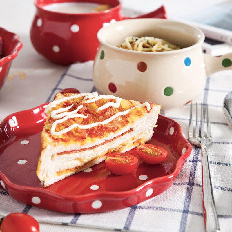 Color esmalte de vajilla de puntos fruta y arroz de cerámica plato de postre plato de ensalada de carne bandeja para hornear asado de encargarme de la cena vajilla