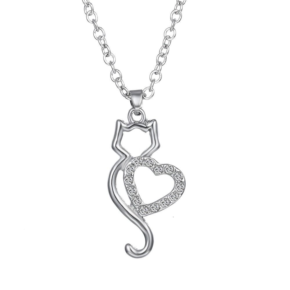 Lovely Crystal Love Devil Heart Necklace For Women Pendant Silve Chain Necklace Family Jewelry Cat Necklace