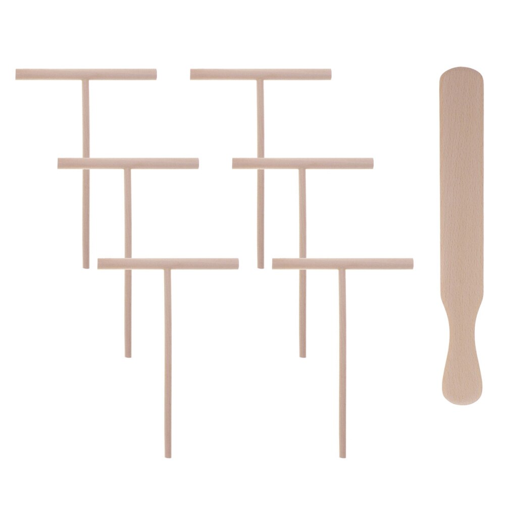 7 stk pandekage river træ smør sprede værktøj omelett køkkenredskaber  (1 spatel og 6 t- formede spredere): Som vist