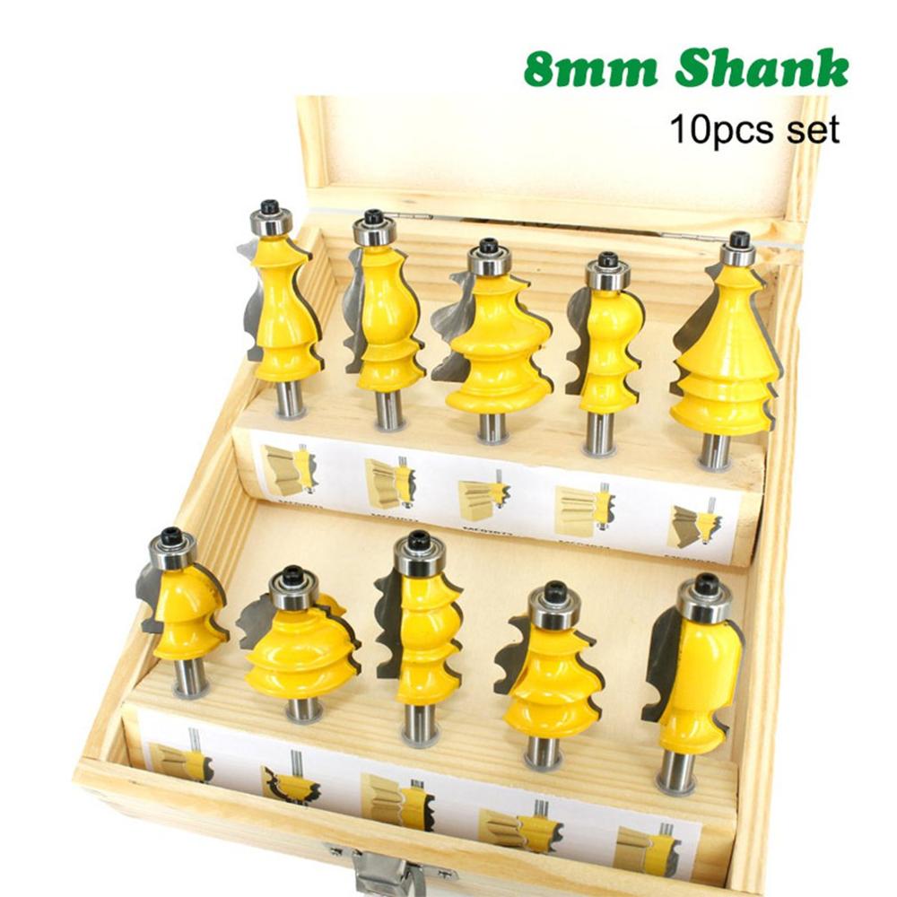 10pcs/set Shank Architectural Molding Handrail Router Bits Housing Base CNC Line Woodworking Cutters Face Mill
