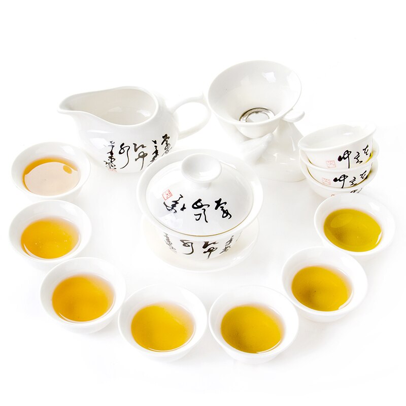 13pcs Tea Set Chinese Ceramic 1 Gaiwan 1 Chahai 1 Tea Strainer 10 Tea Cups Porcelain Kung Fu Afternoon Travel Tea Sets Drinkware: CJ074