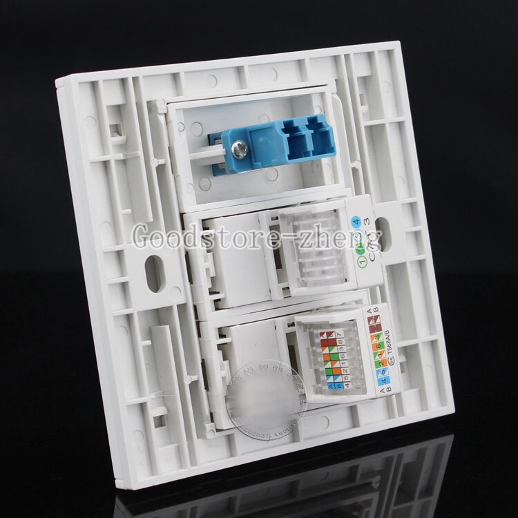 Wall Face Plate Fiber Optical LC Connector Coupler +RJ45 CAT5E Socket Faceplate, One RJ11 CAT3