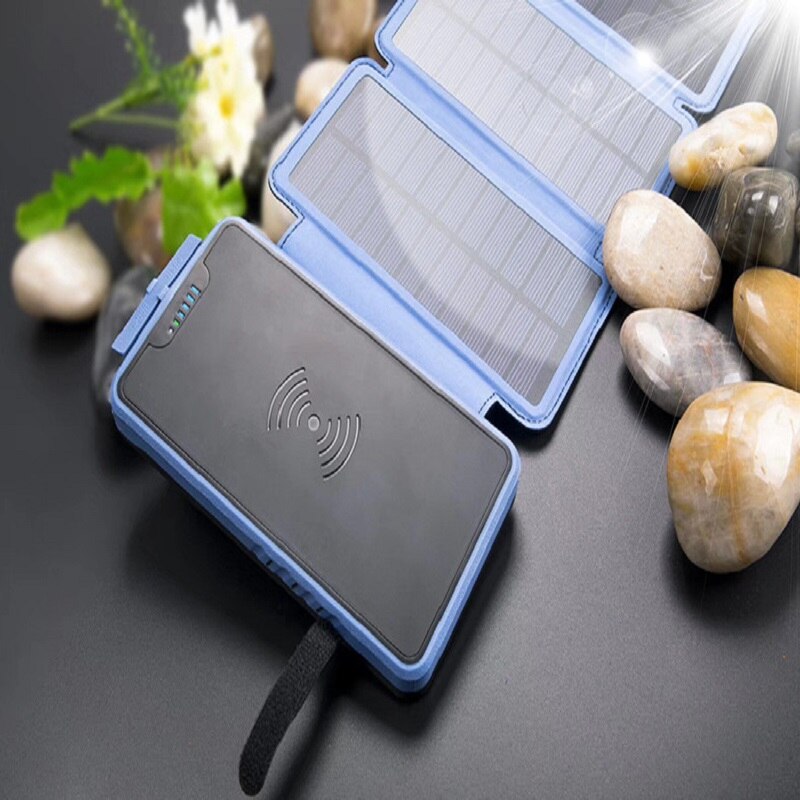 20000mAh Batterie Portable Solaire Portable Pliant Panneau Solaire Panneau Solaire Extérieur Étanche Chargeur De Batterie Solaire Pour Camping Randonnée: Blue-20000mAh