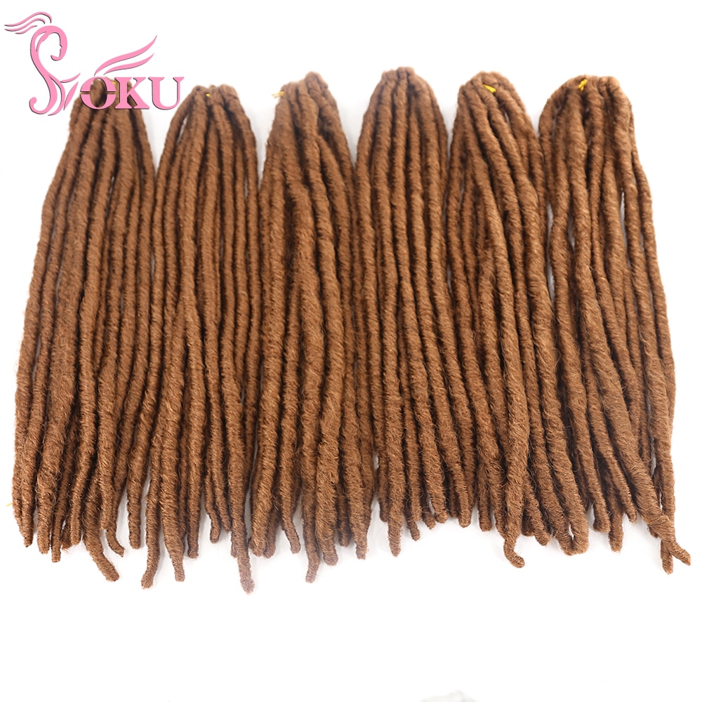 SOKU Brown Faux Locs Braids Straight Hair Extensions 20 Inch Long Soft Crochet Hair Braided Synthetic Afro Dreadlocks Hair