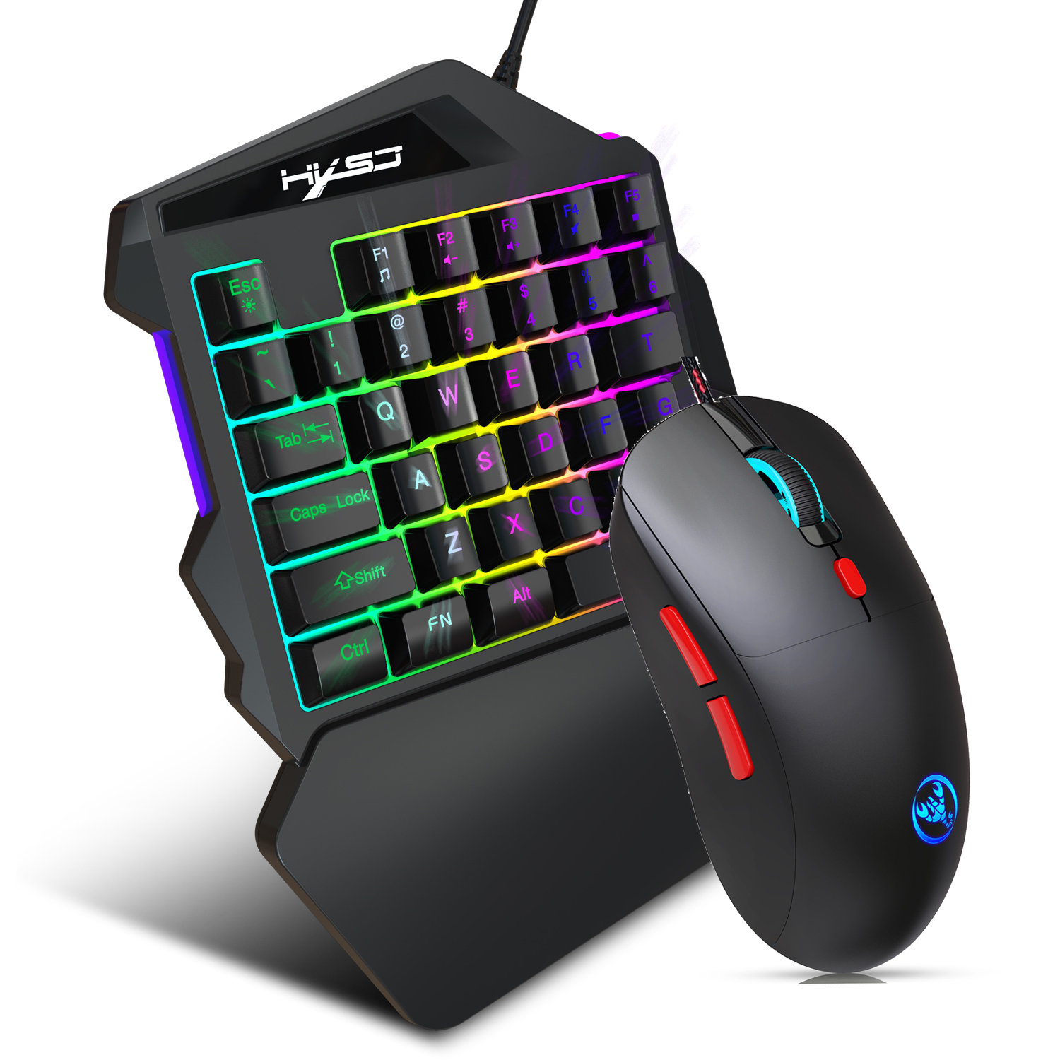 HXSJ mini 35 keys gaming keyboard and mouse combos set RGB lighting ABS 3600DPI 6D wired USB game one-handed keyboard for iphone