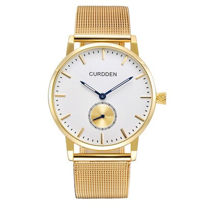 Brand CURDDEN Couple Watch Minimalist Casual Quartz Watch Men Women Waterproof Stainless Steel Relogio Masculino Marca: gold-white