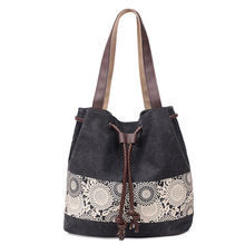 Canvas Vrouwen Handtas Grote Capaciteit Schouder Emmer Tas Tekening String Resuable Winkelen Strand Draagtas Bolsos Mujer